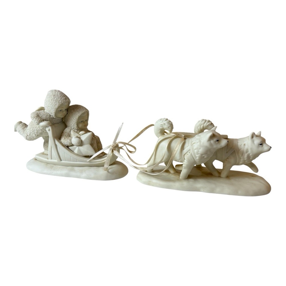 Dept 56 Snowbabies Mush Huskies & Sled Ceramic Figurines